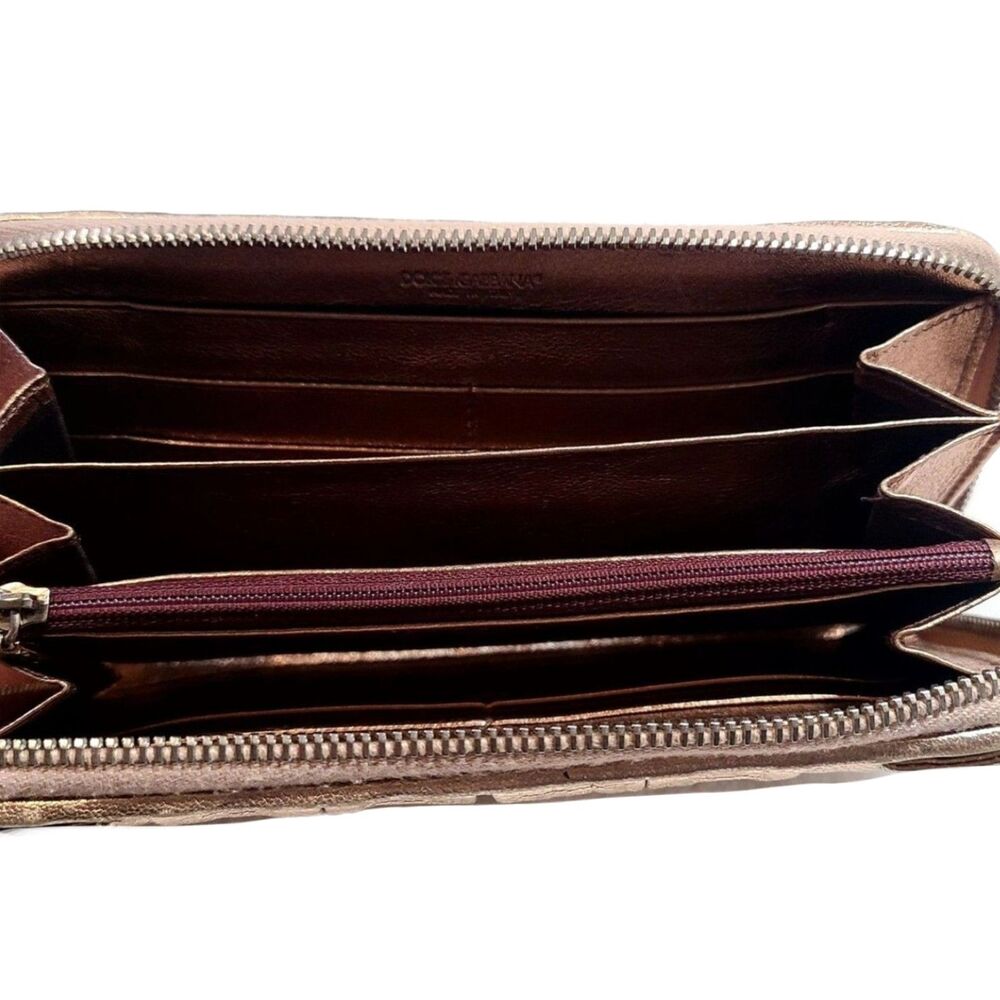 Dolce & Gabbana (Exclusive) Rose Gold Metallic Leather Ruffle Long Wallet, Y2K - Picture 7 of 13